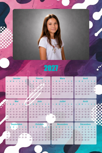 Calendrier 2027 V - Fond coloré