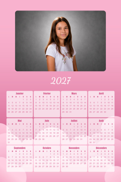 Calendrier 2027 V - Nuage rose