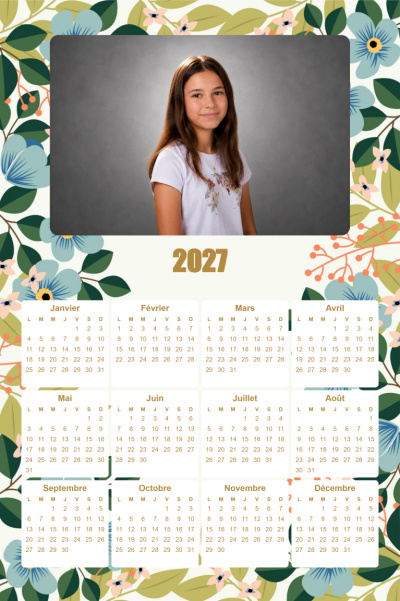Calendrier 2027 V - Fleurs bleues