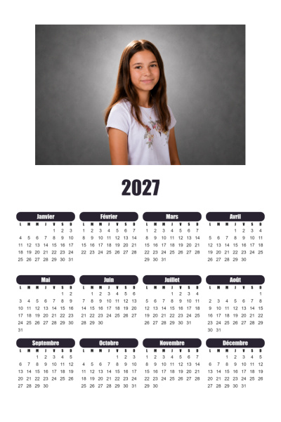 Calendrier 2027 V - Sobre noir