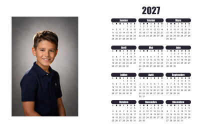 Calendrier 2027 H - Sobre noir
