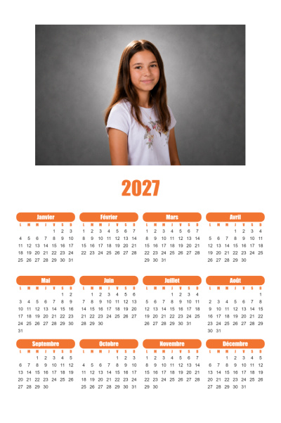 Calendrier 2027 V - Sobre orange