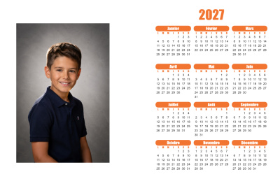 Calendrier 2027 H - Sobre orange