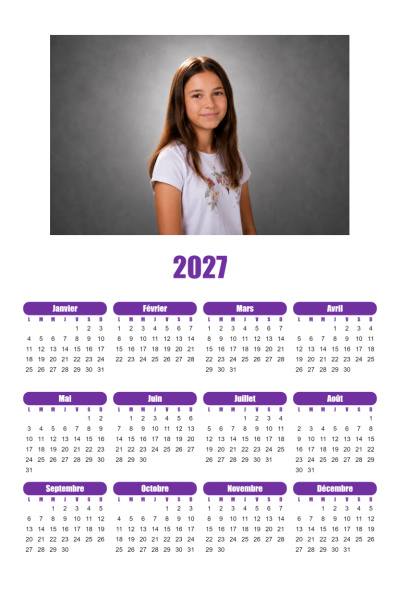 Calendrier 2027 V - Sobre violet