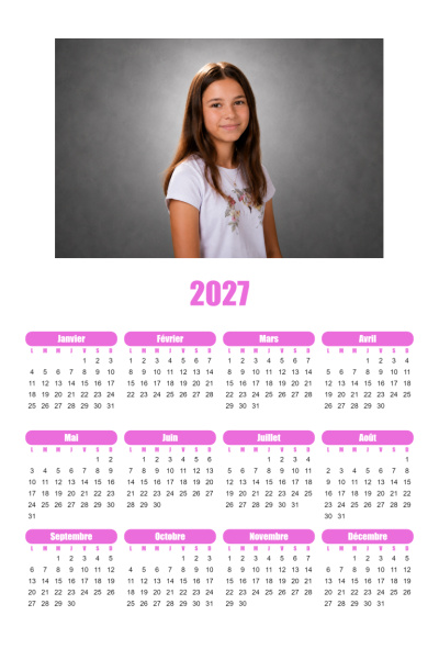 Calendrier 2027 V - Sobre rose