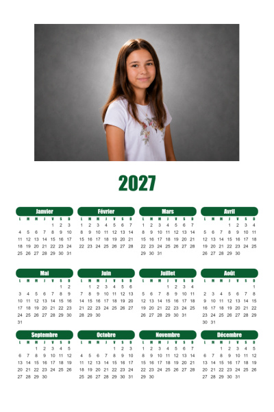 Calendrier 2027 V - Sobre vert