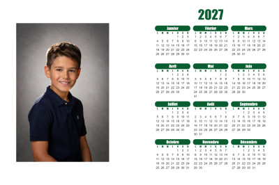 Calendrier 2027 H - Sobre vert