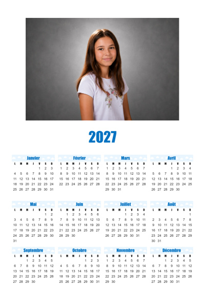 Calendrier 2027 V - Nuage bleu