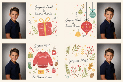 Planche 4 cartes de vœux - Noël (photo portrait)