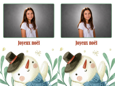 Planche 2 cartes de vœux - Bonhomme de neige (photo paysage)