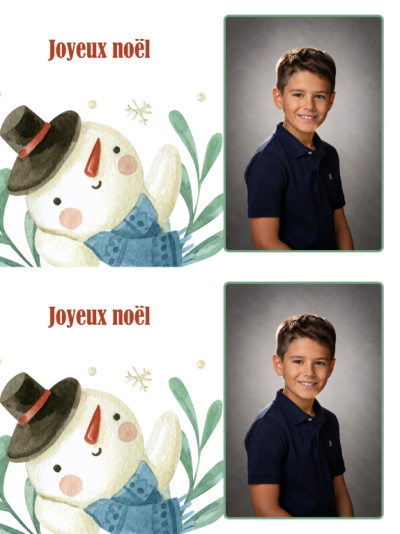 Planche 2 cartes de vœux - Bonhomme de neige (photo portrait)