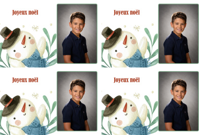 Planche 4 cartes de vœux - Bonhomme de neige (photo portrait)