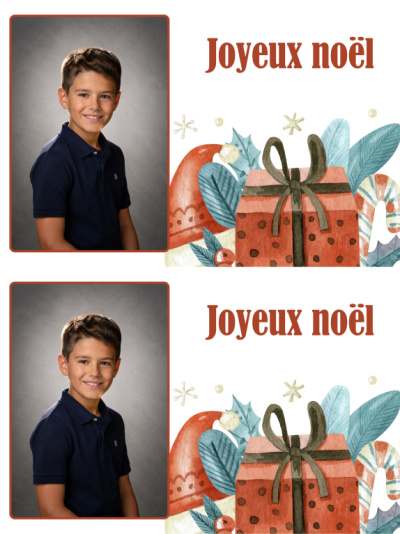 Planche 2 cartes de vœux - Cadeau de Noël (photo portrait)