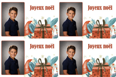 Planche 4 cartes de vœux - Cadeau de Noël (photo portrait)