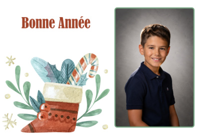 Carte de vœux - Chaussette de Noël (photo portrait)
