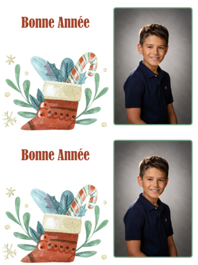 Planche 2 cartes de vœux - Chaussette de Noël (photo portrait)