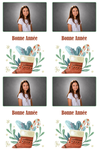 Planche 4 cartes de vœux - Chaussette de Noël (photo paysage)