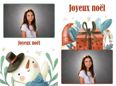Planche 2 cartes de vœux - Joyeux Noël aquarelle (photo paysage)
