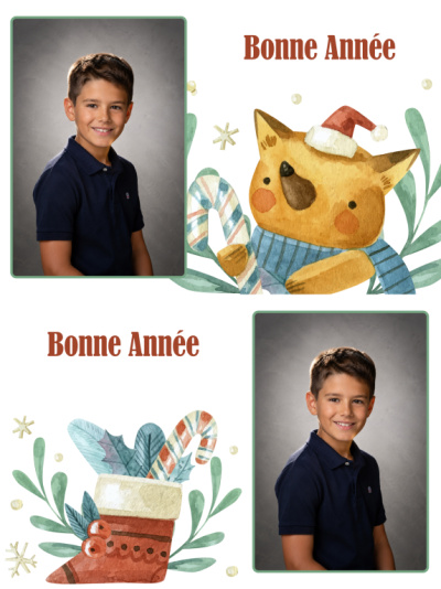 Planche 2 cartes de vœux - Bonne Année aquarelle (photo portrait)